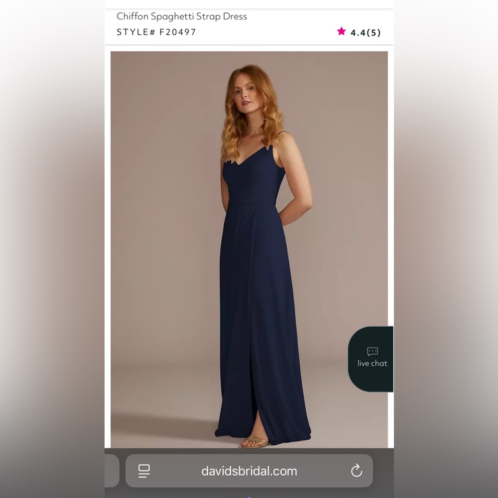 Navy V-Neck Spaghetti Strap Bridesmaid Dress - Picture 4 of 5